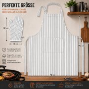 Grillschürze Set 2-teilig mit Ofenhandschuh - weiß/schwarz – Küchenschürze aus Baumwolle, verstellbar, mit Tasche – Schürze für Grillen, Backen, Küche