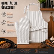 Grillschürze Set 2-teilig mit Ofenhandschuh - weiß/schwarz – Küchenschürze aus Baumwolle, verstellbar, mit Tasche – Schürze für Grillen, Backen, Küche