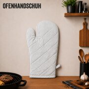 Grillschürze Set 2-teilig mit Ofenhandschuh - weiß/schwarz – Küchenschürze aus Baumwolle, verstellbar, mit Tasche – Schürze für Grillen, Backen, Küche