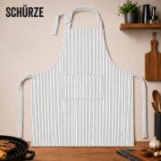 Grillschürze Set 2-teilig mit Ofenhandschuh - weiß/schwarz – Küchenschürze aus Baumwolle, verstellbar, mit Tasche – Schürze für Grillen, Backen, Küche