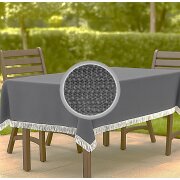 Gartentischdecke mit Fransen 130x180 cm eckig dunkelgrau