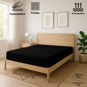 EXKLUSIV HEIMTEXTIL Frottee Spannbettlaken Premium 180 - 200 x 200 cm Schwarz 80% Baumwolle 20% Polyester  Öko - Tex Zertifiziert Bed-Sheet Bettlaken Spannbetttuch