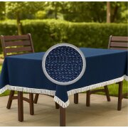 Gartentischdecke mit Fransen 130x180 cm eckig blau