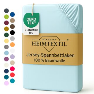 EXKLUSIV HEIMTEXTIL Marke Jersey Spannbettlaken 90 x 200 cm Hellblau 100% Baumwolle Öko - Tex Zertifiziert Bed-Sheet Bettlaken Spannbetttuch Topper Leinentuch