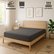 EXKLUSIV HEIMTEXTIL Marke Jersey Spannbettlaken 140 x 200 cm Grau 100% Baumwolle Öko - Tex Zertifiziert Bed-Sheet Bettlaken Spannbetttuch Topper Leinentuch