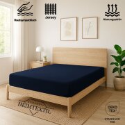 EXKLUSIV HEIMTEXTIL Marke Jersey Spannbettlaken 180 x 200 cm Navyblau 100% Baumwolle Öko - Tex Zertifiziert Bed-Sheet Bettlaken Spannbetttuch Topper Leinentuch