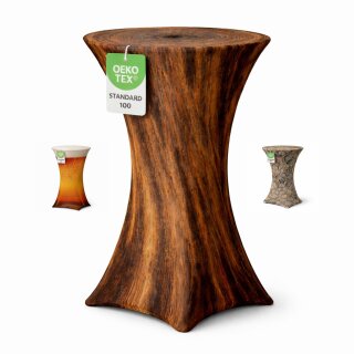 Stehtischhusse für Bistrotisch Motiv mit 4 verstärkten Fußlaschen elastisch Stretch OEKO-TEX zertifiziert  Ø 60-65x110-120 cm Baumstamm