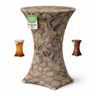Stehtischhusse für Bistrotisch Motiv mit 4 verstärkten Fußlaschen elastisch Stretch OEKO-TEX zertifiziert  Ø 70-75x110-120 cm Stein