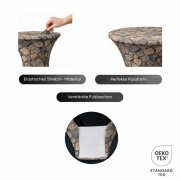 Stehtischhusse für Bistrotisch Motiv mit 4 verstärkten Fußlaschen elastisch Stretch OEKO-TEX zertifiziert  Ø 70-75x110-120 cm Stein