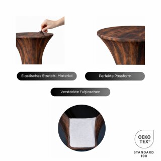 Stehtischhusse für Bistrotisch Motiv mit 4 verstärkten Fußlaschen elastisch Stretch OEKO-TEX zertifiziert  Ø 80-85x110-120 cm Baumstamm