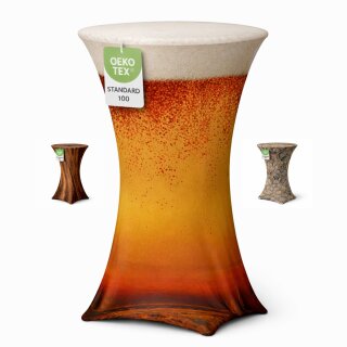 Stehtischhusse für Bistrotisch Motiv mit 4 verstärkten Fußlaschen elastisch Stretch OEKO-TEX zertifiziert  Ø 80-85x110-120 cm Bierglas