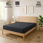 EXKLUSIV HEIMTEXTIL Jersey Spannbettlaken Premium 200 x 220 cm Anthrazit 100% Baumwolle Öko - Tex Zertifiziert Bed-Sheet Bettlaken Spannbetttuch Topper Leinentuch