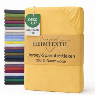 EXKLUSIV HEIMTEXTIL Jersey Spannbettlaken Premium 200 x 220 cm Gelb 100% Baumwolle Öko - Tex Zertifiziert Bed-Sheet Bettlaken Spannbetttuch Topper Leinentuch