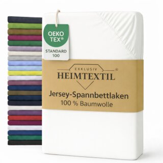 EXKLUSIV HEIMTEXTIL Jersey Spannbettlaken Premium 200 x 220 cm Weiss 100% Baumwolle Öko - Tex Zertifiziert Bed-Sheet Bettlaken Spannbetttuch Topper Leinentuch