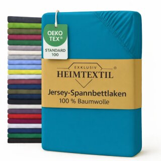 EXKLUSIV HEIMTEXTIL Marke Jersey Spannbettlaken 200 x 220 cm Türkis 100% Baumwolle Öko - Tex Zertifiziert Bed-Sheet Bettlaken Spannbetttuch Topper Leinentuch