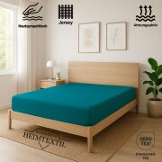 EXKLUSIV HEIMTEXTIL Marke Jersey Spannbettlaken 200 x 220 cm Türkis 100% Baumwolle Öko - Tex Zertifiziert Bed-Sheet Bettlaken Spannbetttuch Topper Leinentuch