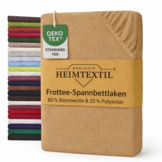 EXKLUSIV HEIMTEXTIL Frottee Spannbettlaken Rundumgummizug Marke 200 x 220 cm Sand 80% Baumwolle 20% Polyester  Öko - Tex Zertifiziert Bed-Sheet Bettlaken Spannbetttuch Topper Leinentuch