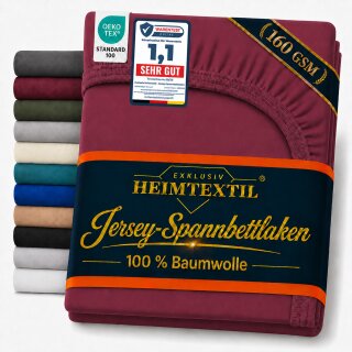 EXKLUSIV HEIMTEXTIL Jersey Spannbettlaken Deluxe 120 x 200 cm Bordeaux 160 GSM, 100% Baumwolle Öko - Tex Zertifiziert Bed-Sheet Bettlaken Spannbetttuch Topper Leinentuch