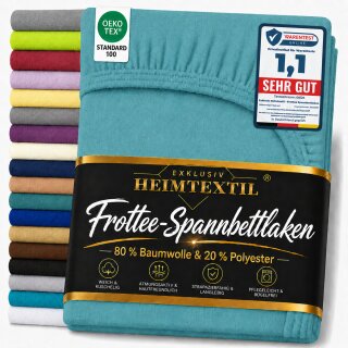 EXKLUSIV HEIMTEXTIL Frottee Spannbettlaken Premium 140 - 160 x 200 cm Türkis 80% Baumwolle 20% Polyester  Öko - Tex Zertifiziert Bed-Sheet Bettlaken Spannbetttuch