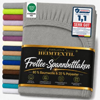EXKLUSIV HEIMTEXTIL Frottee Spannbettlaken Premium 200 x 220 cm Grau 80% Baumwolle 20% Polyester  Öko - Tex Zertifiziert Bed-Sheet Bettlaken Spannbetttuch