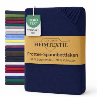 EXKLUSIV HEIMTEXTIL Frottee Spannbettlaken Rundumgummizug Marke 140 x 200 cm Navyblau 80% Baumwolle 20% Polyester  Öko - Tex Zertifiziert Bed-Sheet Bettlaken Spannbetttuch Topper Leinentuch