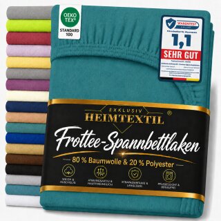 EXKLUSIV HEIMTEXTIL Frottee Spannbettlaken Rundumgummizug Marke 200 x 220 cm Petrol 80% Baumwolle 20% Polyester  Öko - Tex Zertifiziert Bed-Sheet Bettlaken Spannbetttuch Topper Leinentuch