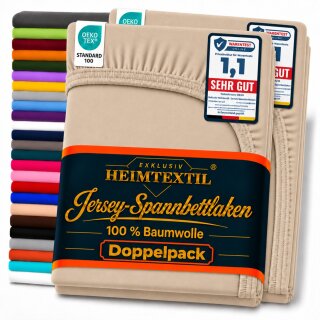 Jersey Spannbettlaken Premium Doppelpack  90 - 100 x 200 cm Sand