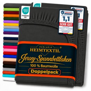 Jersey Spannbettlaken Premium  Marke Doppelpack  90 - 100 x 200 cm Schwarz