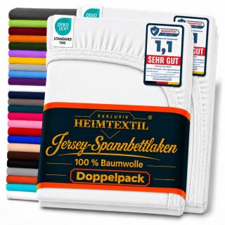 Jersey Spannbettlaken Premium Doppelpack  90 - 100 x 200 cm Weiß