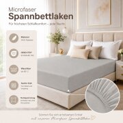 Microfaser Spannbettlaken - Spannbetttuch 180-200x220cm – Atmungsaktiv, Knitterfrei & Pflegeleicht – OEKO-TEX Bettlaken mit Rundumgummi - Silber