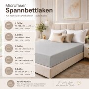 Microfaser Spannbettlaken - Spannbetttuch 180-200x220cm – Atmungsaktiv, Knitterfrei & Pflegeleicht – OEKO-TEX Bettlaken mit Rundumgummi - Silber