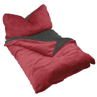 Winter Wende Bettwäsche 2 teilig Cashmere Touch Reißverschluss 135 x200 cm + 80 x80 cm Anthrazit / Bordeaux