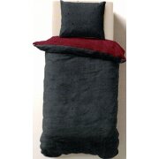 Winter Wende Bettwäsche 2 teilig Cashmere Touch Reißverschluss 135 x200 cm + 80 x80 cm Anthrazit / Bordeaux
