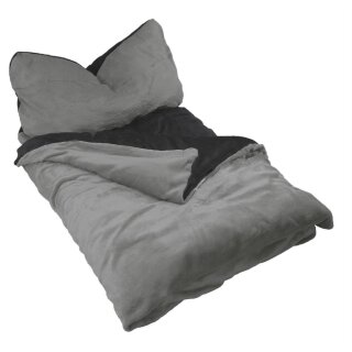 Winter Wende Bettwäsche 2 teilig Cashmere Touch Reißverschluss 135 x200 cm + 80 x80 cm Grau / Schwarz