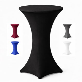 Stehtischhusse für Bistrotisch mit 4 verstärkten Fußlaschen elastisch Stretch OEKO-TEX zertifiziert  Ø 60-65x110-120 cm Schwarz (1 Stück)