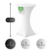 Stehtischhusse für Bistrotisch mit 4 verstärkten Fußlaschen elastisch Stretch OEKO-TEX zertifiziert  Ø 60-65x110-120 cm Weiss (1 Stück)