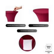 Stehtischhusse für Bistrotisch mit 4 verstärkten Fußlaschen elastisch Stretch OEKO-TEX zertifiziert  Ø 60-65x110-120 cm Bordeaux (1 Stück)