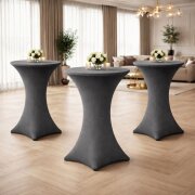 Stehtischhusse für Bistrotisch mit 4 verstärkten Fußlaschen elastisch Stretch OEKO-TEX zertifiziert  Ø 60-65x110-120 cm Anthrazit (2 Stück)