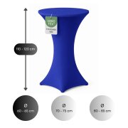 Stehtischhusse für Bistrotisch mit 4 verstärkten Fußlaschen elastisch Stretch OEKO-TEX zertifiziert  Ø 60-65x110-120 cm Royalblau (5 Stück)