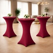 Stehtischhusse für Bistrotisch mit 4 verstärkten Fußlaschen elastisch Stretch OEKO-TEX zertifiziert  Ø 60-65x110-120 cm Bordeaux (5 Stück)