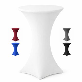 Stehtischhusse für Bistrotisch mit 4 verstärkten Fußlaschen elastisch Stretch OEKO-TEX zertifiziert  Ø 70-75x110-120 cm Weiss (1 Stück)