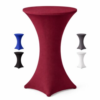 Stehtischhusse für Bistrotisch mit 4 verstärkten Fußlaschen elastisch Stretch OEKO-TEX zertifiziert  Ø 70-75x110-120 cm Bordeaux (1 Stück)