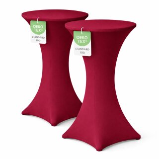 Stehtischhusse für Bistrotisch mit 4 verstärkten Fußlaschen elastisch Stretch OEKO-TEX zertifiziert  Ø 70-75x110-120 cm Bordeaux (2 Stück)