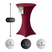 Stehtischhusse für Bistrotisch mit 4 verstärkten Fußlaschen elastisch Stretch OEKO-TEX zertifiziert  Ø 70-75x110-120 cm Bordeaux (2 Stück)