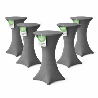 Stehtischhusse für Bistrotisch mit 4 verstärkten Fußlaschen elastisch Stretch OEKO-TEX zertifiziert  Ø 70-75x110-120 cm Anthrazit (5 Stück)