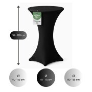 Stehtischhusse für Bistrotisch mit 4 verstärkten Fußlaschen elastisch Stretch OEKO-TEX zertifiziert  Ø 70-75x110-120 cm Schwarz (5 Stück)