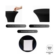 Stehtischhusse für Bistrotisch mit 4 verstärkten Fußlaschen elastisch Stretch OEKO-TEX zertifiziert  Ø 70-75x110-120 cm Schwarz (5 Stück)