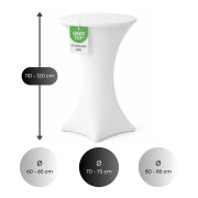 Stehtischhusse für Bistrotisch mit 4 verstärkten Fußlaschen elastisch Stretch OEKO-TEX zertifiziert  Ø 70-75x110-120 cm Weiss (5 Stück)