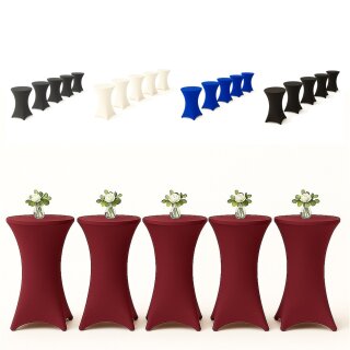 Stehtischhusse für Bistrotisch mit 4 Fußlaschen elastisch Stretch   Ø 70-75x110-120 cm Bordeaux (5 Stück)