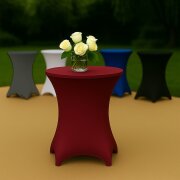 Stehtischhusse für Bistrotisch mit 4 Fußlaschen elastisch Stretch   Ø 70-75x110-120 cm Bordeaux (5 Stück)